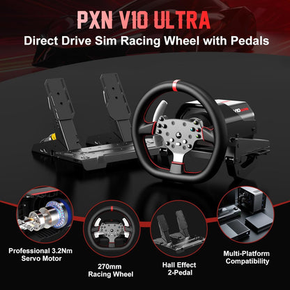 PXN V10 Ultra Direct Drive Racing Wheel – 3.2Nm Force Feedback Gaming Steering Wheel  - PS4 | PC | Xbox One | Xbox Series