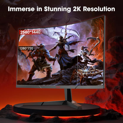KOORUI 27E6QCA 27 inch Curved Gaming Monitor, QHD (2560 x 1440) R1500 180Hz, AdaptiveSync with 1ms Computer Monitor, VESA Compatible, HDR10