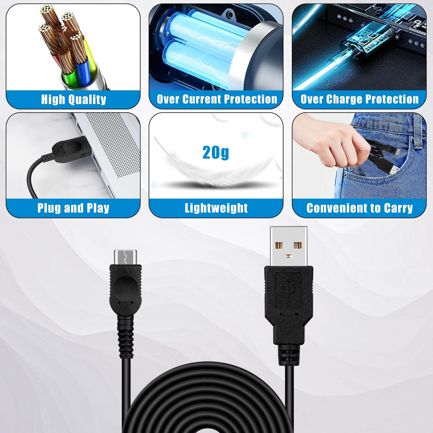 USB Power Supply Charger Cable Cord for Nintendo GBM Game Boy Micro Console