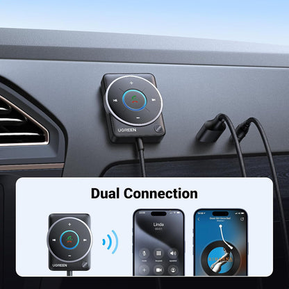 UGREEN Bluetooth 5.4 Aux Car Adapter With Enhanced Connection, Noise Cancellation, Nylon Braided Cable, Plug & Play For Hands-Free Calls, Stereo Audio, Dual Device Pairing