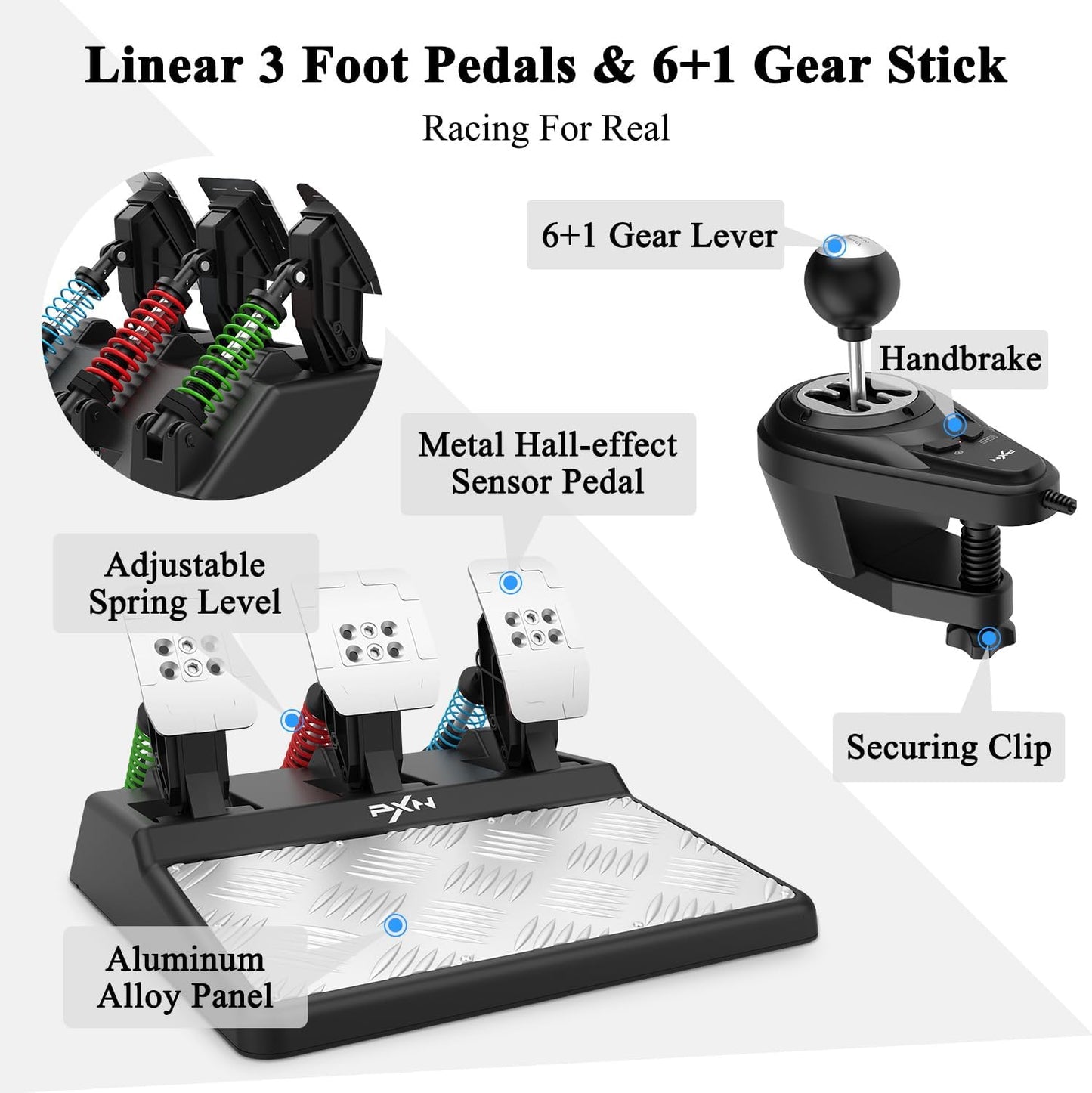 PXN V10 Force Feedback Gaming Steering Wheel and Pedals and Gear Shifter, 270/900° Racing Wheel, Suede Leather Gaming Wheel, Steering Wheel for PC, PS4, Xbox One, Xbox Series X/S