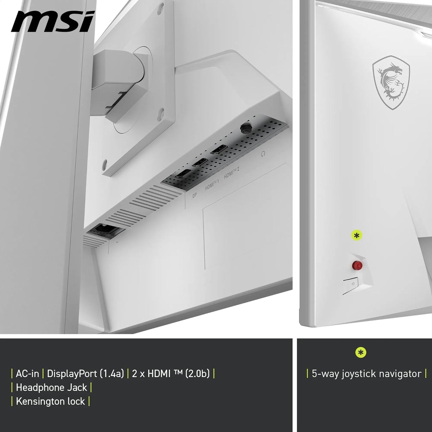 MSI MAG 274QRFW E20 27-Inch Gaming Monitor, 2560x1440, WQHD Rapid IPS, 200Hz, 0.5ms, DisplayHDR 400, Eye care, AI vision, HDMI 2.0b, DP 1.4a, Frame-less, Vesa Mount, White