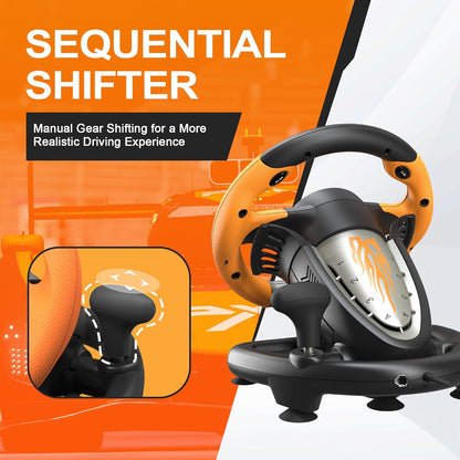 PXN V3 Pro 180 Degree Steering Wheel with Pedals, Vibration Feedback for PC, PS3, PS4, Xbox One & Series XS, Nintendo Switch - Orange