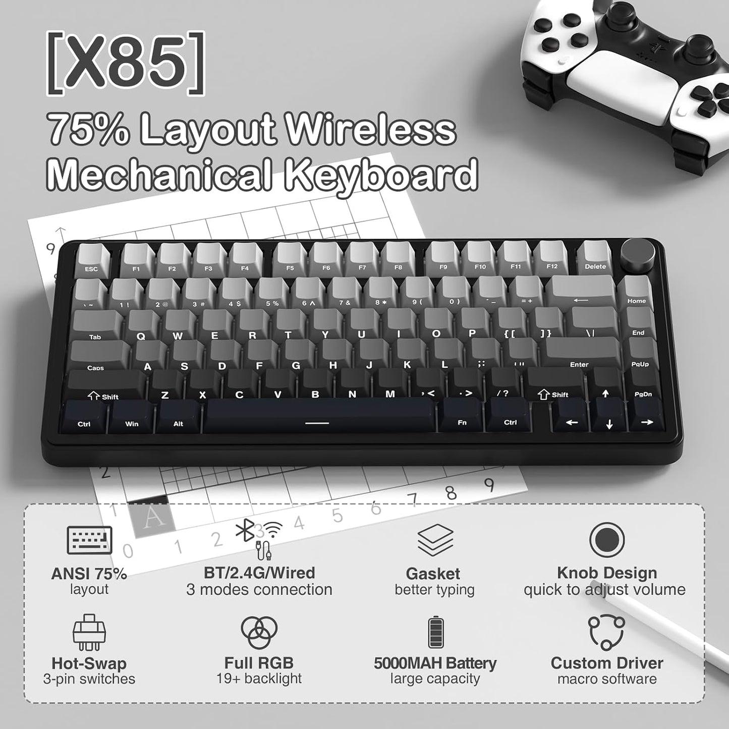 ATTACK SHARK X85 Wireless Mechanical Gaming Keyboard RGB - Moon Night
