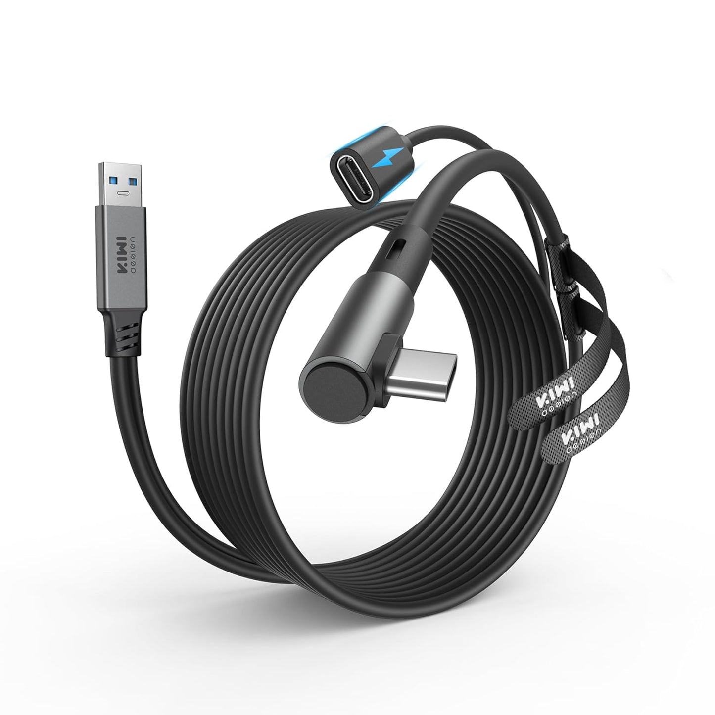 KIWI design Link Cable with Charging 16FT Compatible with Meta Quest 3s/3/2/ Pro/Pico 4 Accessories and PC/SteamVR, USB 3.0 to USB C Link Cable with 5Gbps Super Speed for Extended Gameplay - White | Black