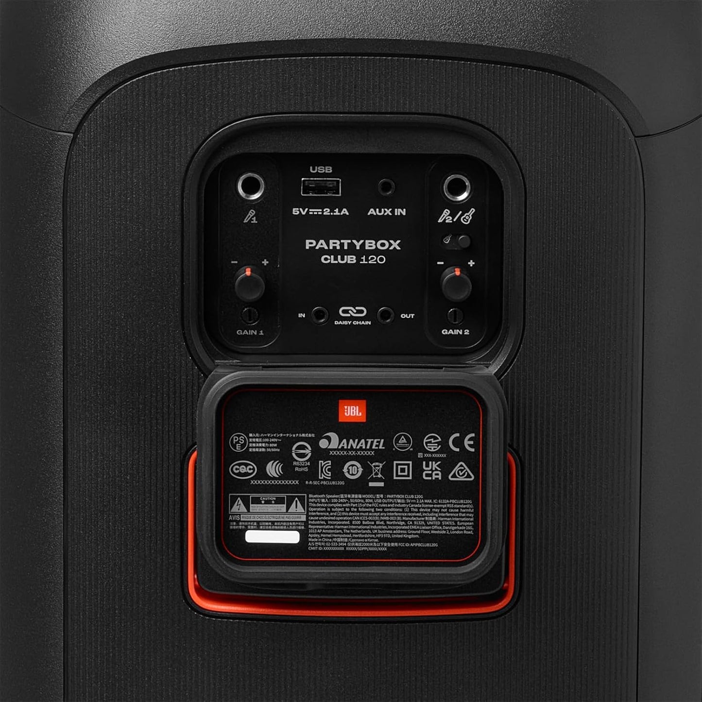 JBL PartyBox Club 120 - Portable Party Speaker with Foldable Handle, Powerful JBL Pro Sound, Futuristic lightshow, Up to 12 Hours of Play time, Splash Proof, Dual Mic & Guitar Input