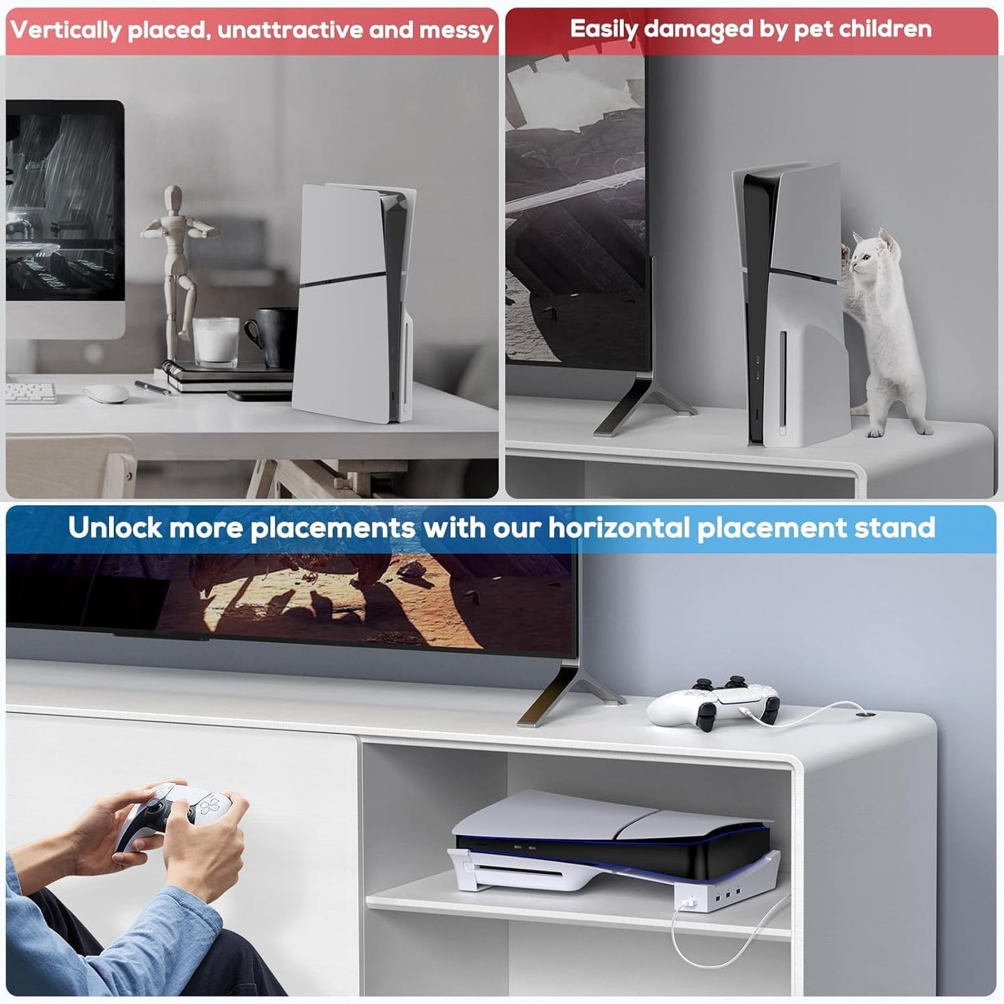 ipega Playstation 5 PS5 Slim Horizontal Stand with 4 USB Ports