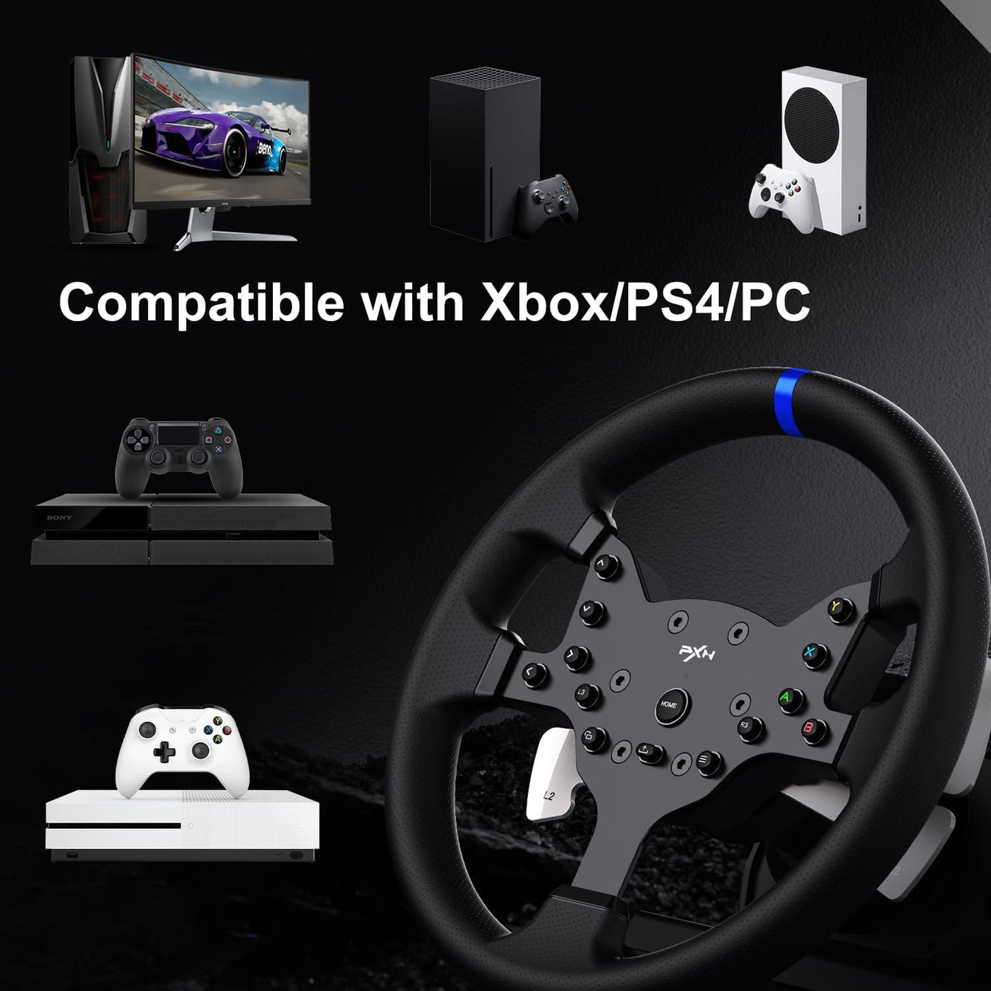 PXN V99 PC Racing Wheel, Real Force Feedback Steering Wheel with Pedals and Shifter, Detachable 270/900 Degree Race Simulator - PS5 | PS4 | PC | Xbox One | Xbox Series