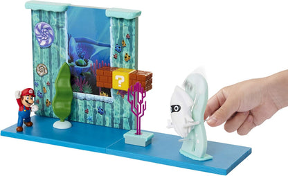 مجموعة لعب سوبر ماريو تحت الماء مع قطعة بيئية تفاعلية، وشخصية ماريو المفصلة مقاس 2.5 بوصة وشخصية الحبار - اجمع وأنشئ عالم ماريو الخاص بك!