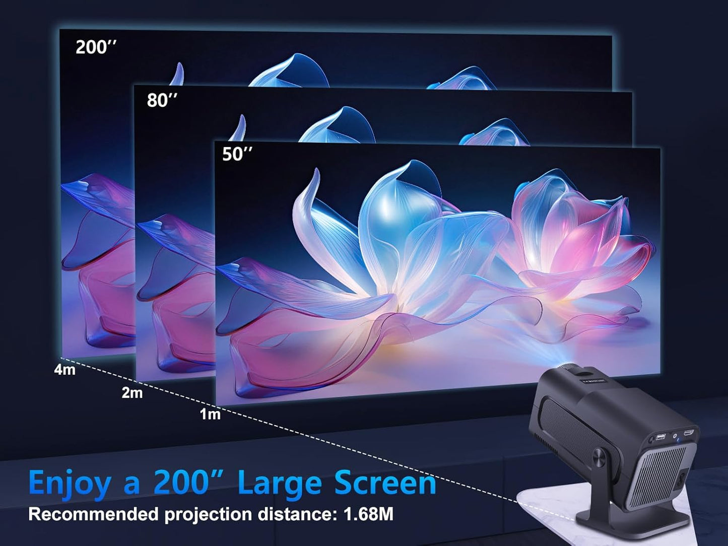 HY320 Portable Auto Keystone Projector, Natvie 1080P Smart Projector FHD 4K Supported 10000 Lumens with WiFi 6, BT 5.0, 180 Degree Rotation, Built-in Android 11.0- Black