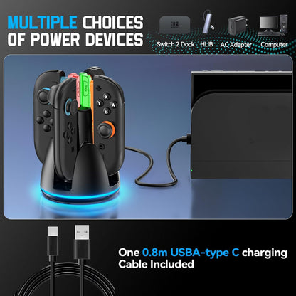 Nintendo Switch 2 Charging Dock, Switch 2 Charger for Nintendo Joycon 2 Accessories, 2.5h Fast Charging Station with RGB Lights