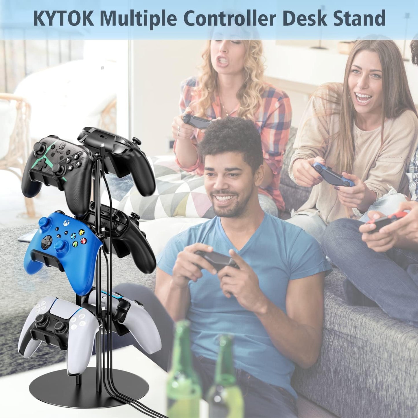 Kytok Controller Desk Stand 3 Tiers with Cable Organizer, Universal Controller & Headset Display Stand