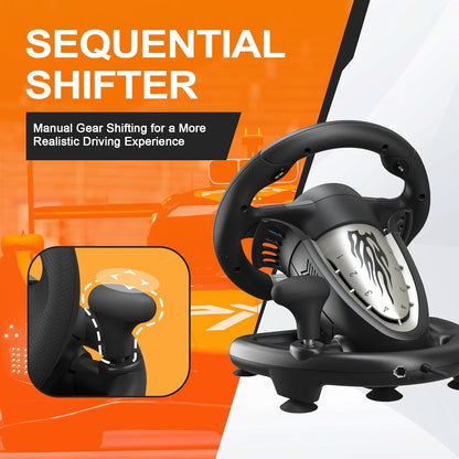 PXN V3 Pro 180 Degree Steering Wheel with Pedals, Vibration Feedback fot for PC, PS3, PS4, Xbox One & Series XS, Nintendo Switch - Black