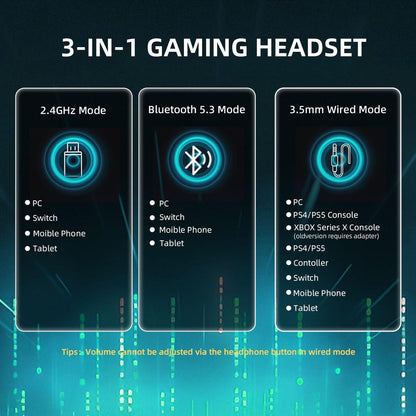 Attack Shark L80PRO Wireless Gaming Headset Lightweight Headphones with 20ms Low Latency, Dual Mics, 40mm Drivers, 300mAh Battery - 3 Modes (2.4G/Bluetooth/Wired) - White | Black
