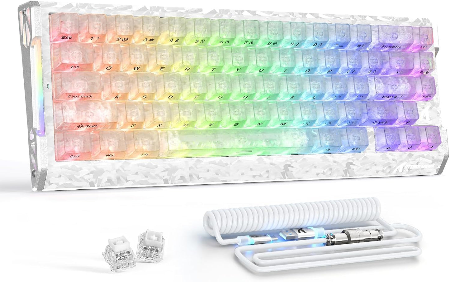 ATTACK SHARK R68 HE 8000Hz Rapid Trigger Keyboard Magnetic Switch, RGB Backlit, C01 Coiled Cable - Ice Ninja