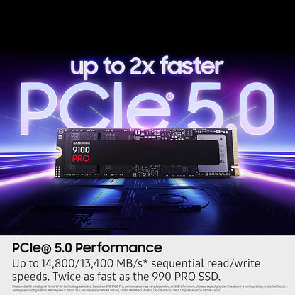 SAMSUNG SSD 9100 PRO with Heatsink 4TB, PCIe 5.0x4 M.2 2280, Seq. Read Speeds Up to 14,800/13,400 MB/s, Best for AI Computing, Gaming, and Heavy Duty Workstations (MZ-VAP4T0CW)