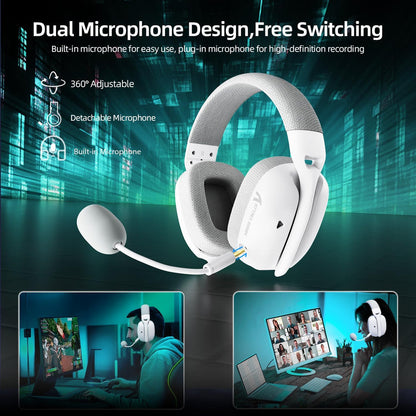 Attack Shark L80PRO Wireless Gaming Headset Lightweight Headphones with 20ms Low Latency, Dual Mics, 40mm Drivers, 300mAh Battery - 3 Modes (2.4G/Bluetooth/Wired) - White | Black