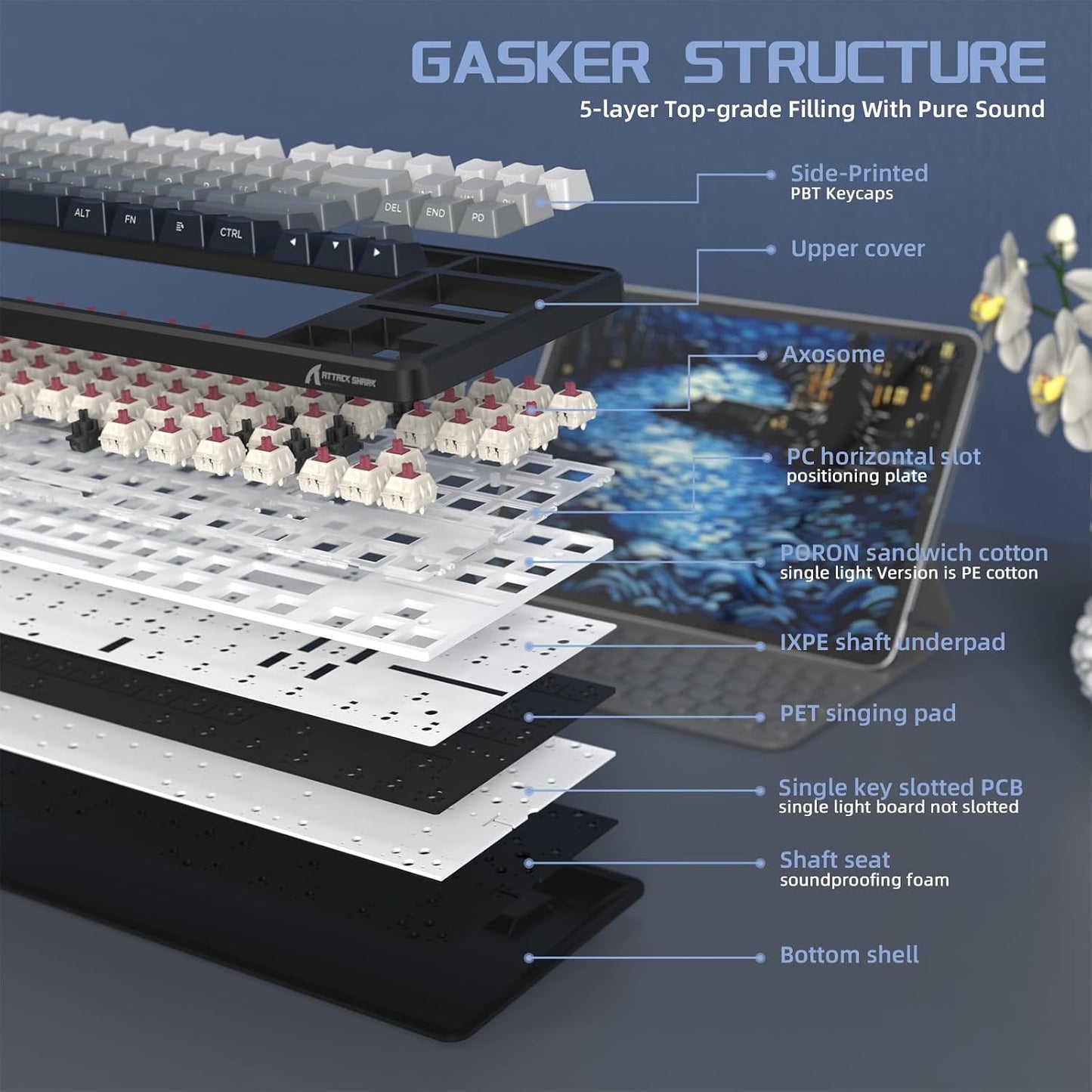ATTACK SHARK X87 Wireless Tri-Mode Mechanical Gaming Keyboard - Black