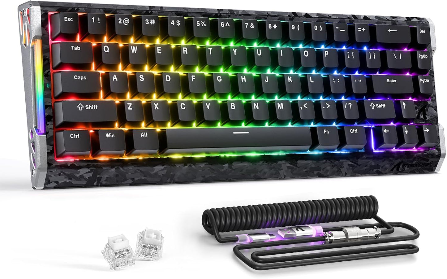 ATTACK SHARK R68 HE 8000Hz Rapid Trigger Keyboard Magnetic Switch, RGB Backlit, C01 Coiled Cable - Black