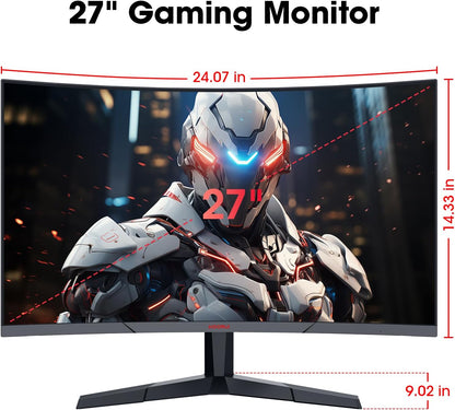 KOORUI 27E6CA Curved 27 Inch Gaming Monitor, Full HD 1080p R1500 180Hz VA Computer Monitor, 99% sRGB, Built-in Adaptive Sync
