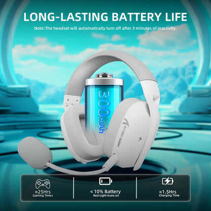 Attack Shark L80PRO Wireless Gaming Headset Lightweight Headphones with 20ms Low Latency, Dual Mics, 40mm Drivers, 300mAh Battery - 3 Modes (2.4G/Bluetooth/Wired) - White | Black