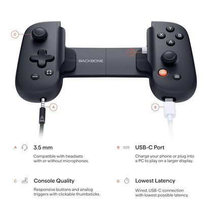 BACKBONE One Mobile Gaming Controller, USB-C Phone Controller for Android & iPhone 15/16/17 Series, 2nd Gen, Play Xbox, PlayStation, Fortnite, Call of Duty & More
