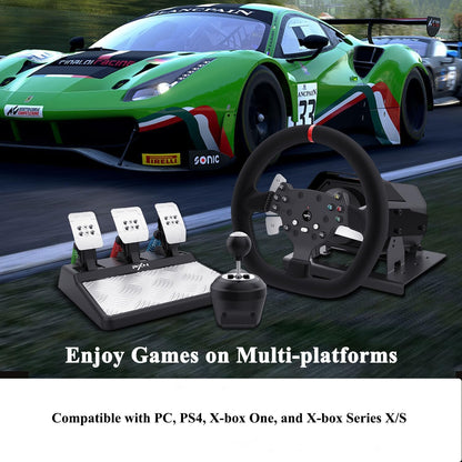 PXN V10 Force Feedback Gaming Steering Wheel and Pedals and Gear Shifter, 270/900° Racing Wheel, Suede Leather Gaming Wheel, Steering Wheel for PC, PS4, Xbox One, Xbox Series X/S