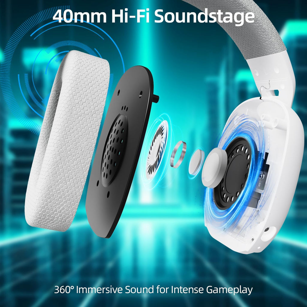 Attack Shark L80PRO Wireless Gaming Headset Lightweight Headphones with 20ms Low Latency, Dual Mics, 40mm Drivers, 300mAh Battery - 3 Modes (2.4G/Bluetooth/Wired) - White | Black