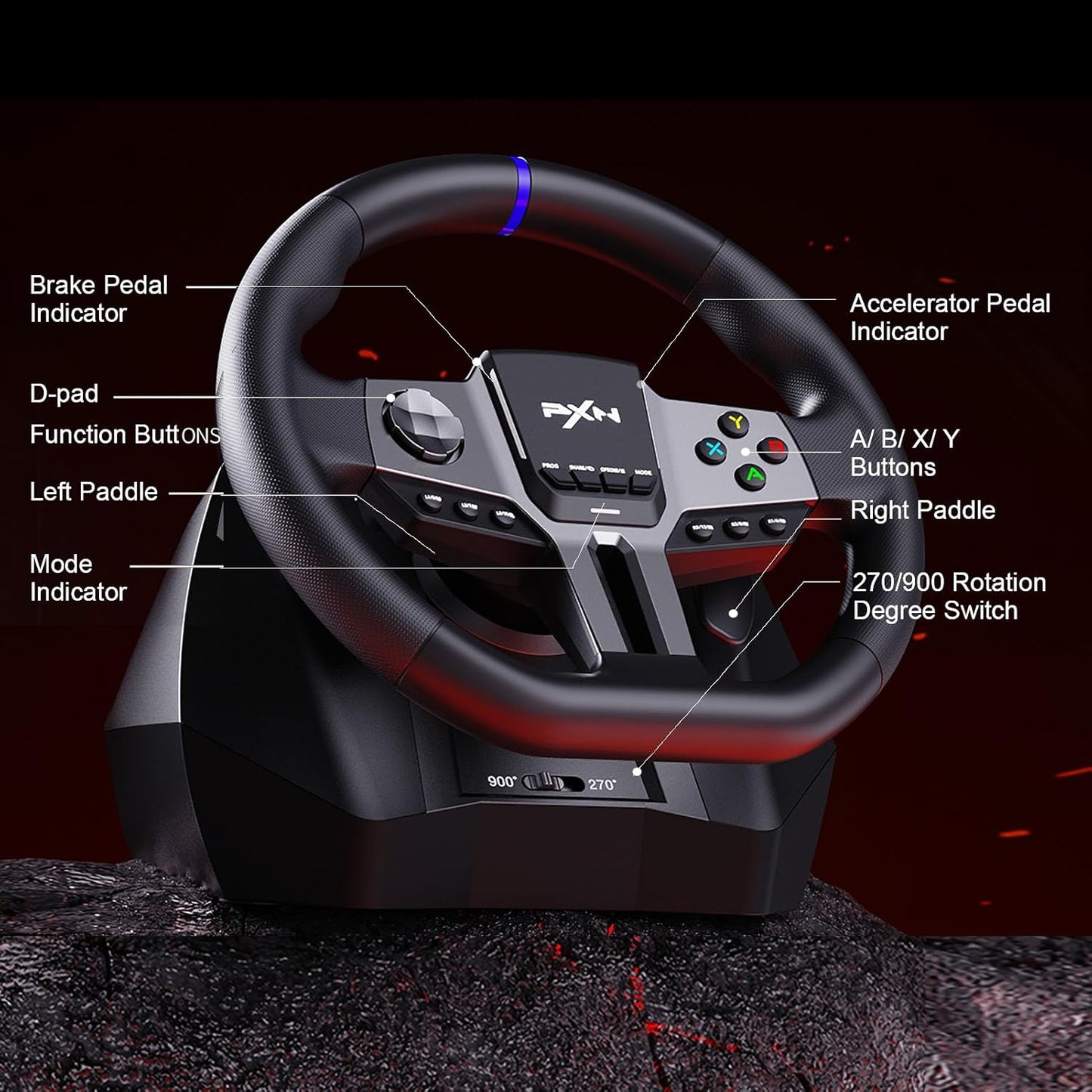 PXN V9 GEN 2 Steering Wheel, Gaming Racing Wheel Car Simulation 270/900° - PS3 | PS4 | PC | Xbox One | Xbox Series