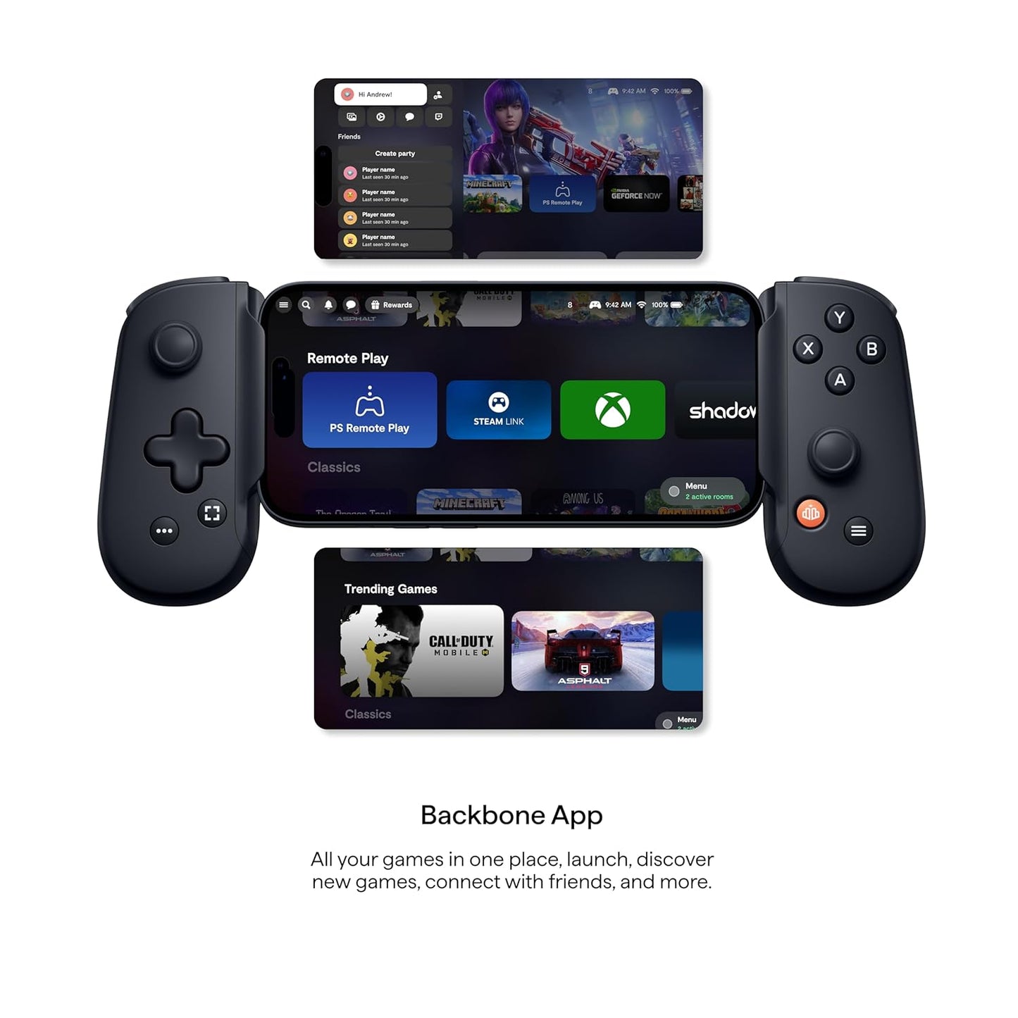 BACKBONE One Mobile Gaming Controller, USB-C Phone Controller for Android & iPhone 15/16/17 Series, 2nd Gen, Play Xbox, PlayStation, Fortnite, Call of Duty & More
