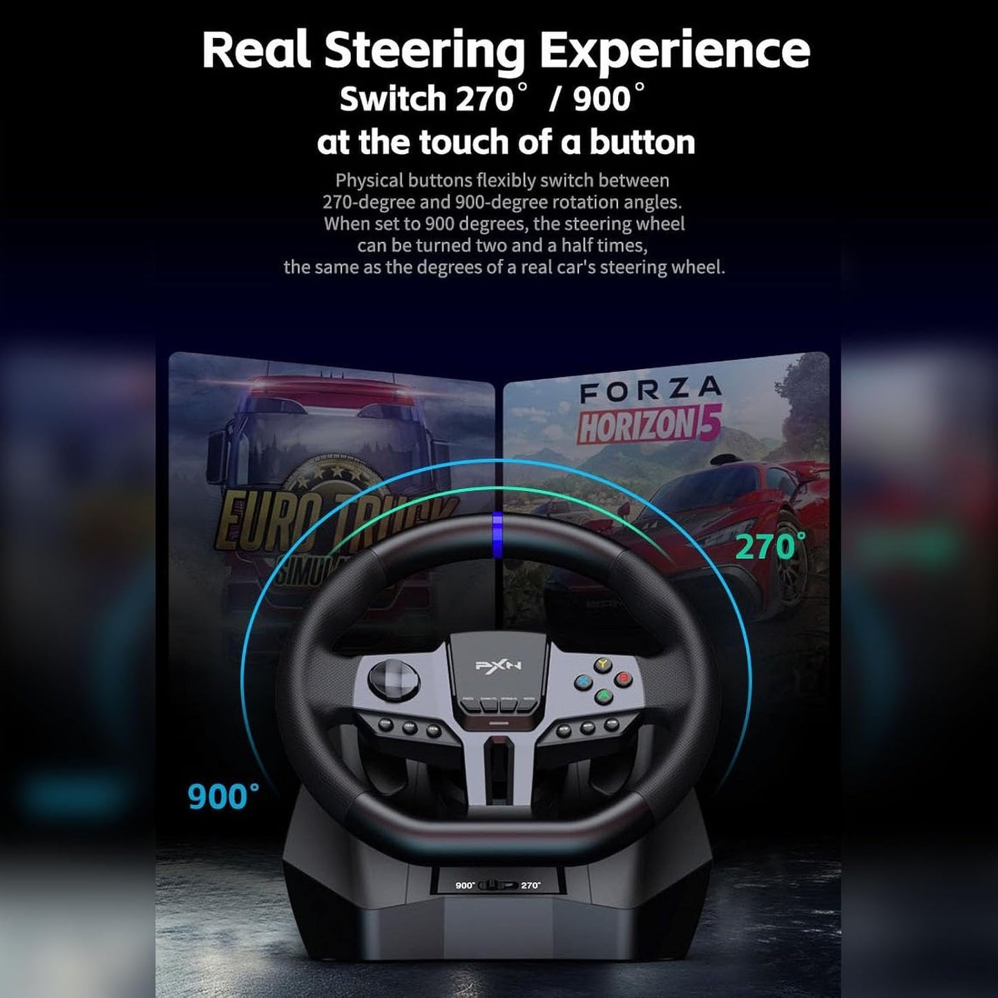 PXN V9 GEN 2 Steering Wheel, Gaming Racing Wheel Car Simulation 270/900° - PS3 | PS4 | PC | Xbox One | Xbox Series