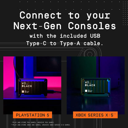 WD_BLACK D30 Game Drive SSD- Portable External Solid State Drive, Compatible with Xbox and PC, Up to 900MB/s - WDBAMF0010BBW-WESNWDBAMF0010BBW-WESN - 1TB | 2TB