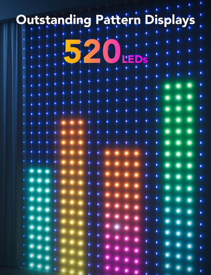 أضواء ستائر جوفي، أضواء ستائر LED ذكية، أضواء حائط متغيرة الألوان، أضواء ستائر ديناميكية DIY 5 × 6.6 قدم 