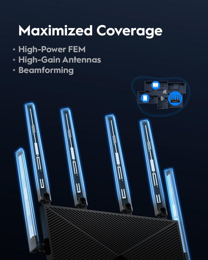 Cudy Tri-Band WiFi 7 BE11000 Router, 6-Stream 10 Gbps, 4 × 2.5G Ports, Up to 11000Mbps, VPN Server and Client, Cudy APP and Mesh, 6 × High-gain Antennas, WR11000