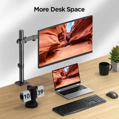 KOORUI KR10G Single Arm Desk Mount for 13-27 inch Monitors, Fully Adjustable with C-Clamp and Grommet Base, VESA 75x75mm or 100x100mm, Fits up to 10kg, Black, KR10G