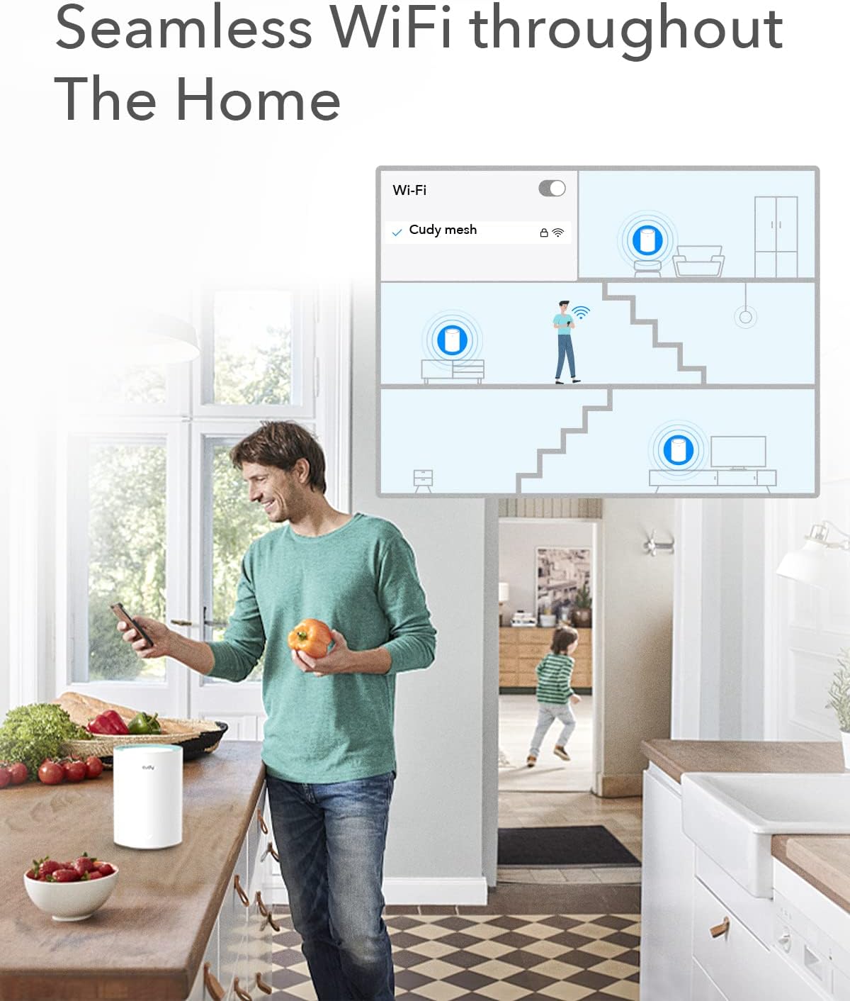 Cudy M1300 1 Pack AC1200 Gigabit Whole Mesh WiFi System, Dual Band WLAN Extender, High Gain Antennas, VPN, Cloudflare