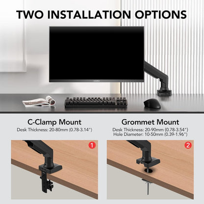 KOORUI KR20Y Monitor PC Monitor Mount for Flat and Curved Screens from 17" to 32", Ergonomic Gas Spring Arm, Height, Tilt, Swivel, Increased Load Capacity from 2 to 9kg, VESA 75&100mm