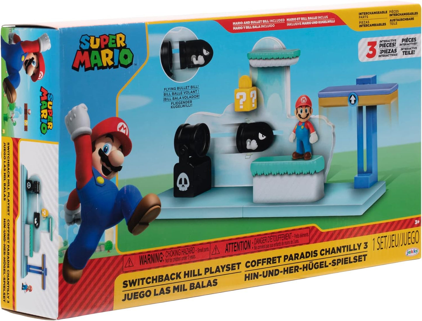 Super Mario Nintendo 2.5" Action Figure Switchback Hill Playset with 3 Interactive Interchangeable Pieces