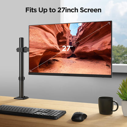 KOORUI KR10G Single Arm Desk Mount for 13-27 inch Monitors, Fully Adjustable with C-Clamp and Grommet Base, VESA 75x75mm or 100x100mm, Fits up to 10kg, Black, KR10G