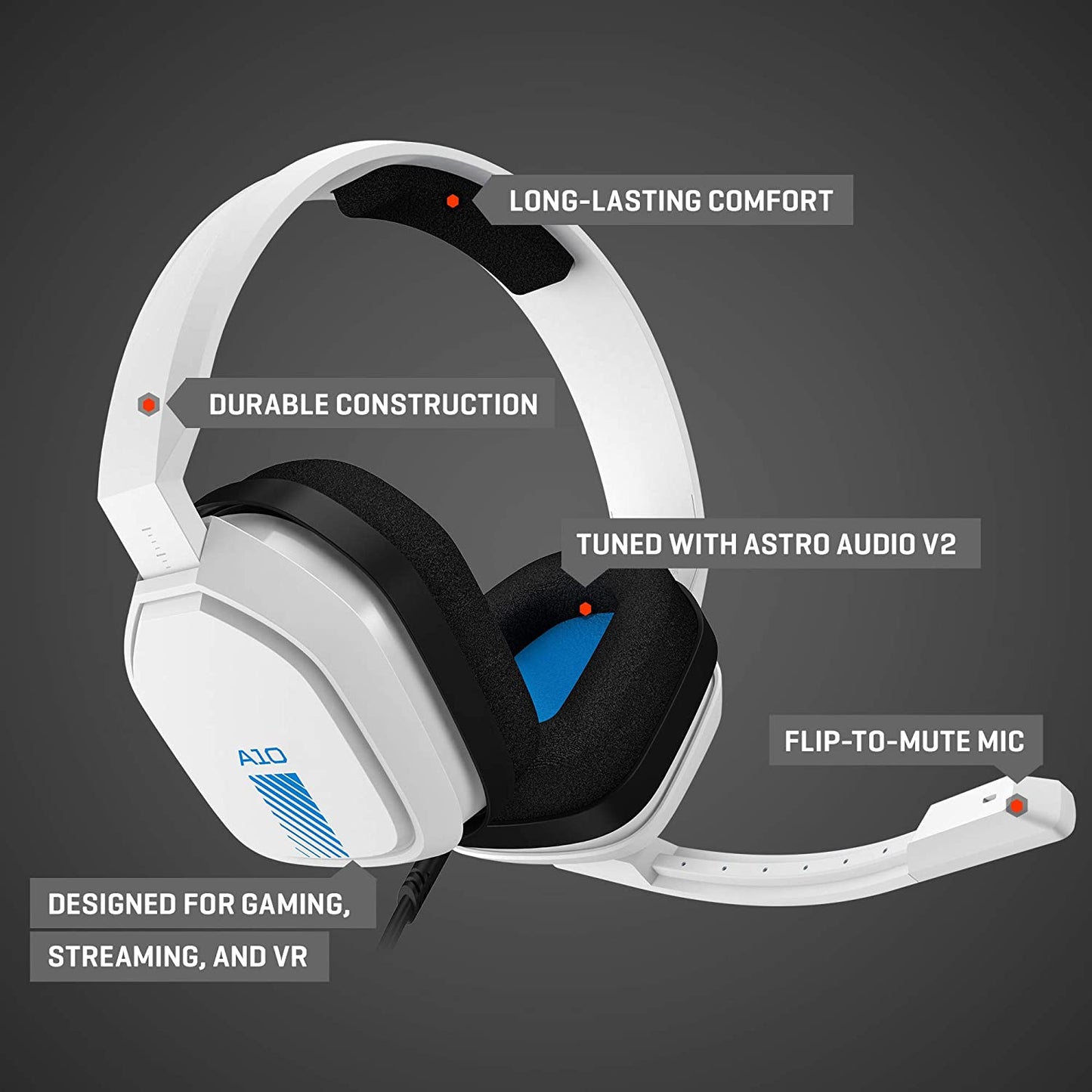 ASTRO Gaming A10 Wired Gaming Headset - White/Blue