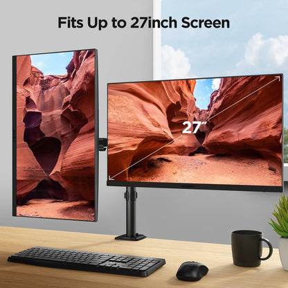 KOORUI KR20G Monitor Arm Desk Mount Display Arm 2 Screens Single Gas Pressure VESA Arm Clamp & Grommet Type PC Monitor Arm 13-27 Type Load Capacity 22.0 lbs (10 kg)