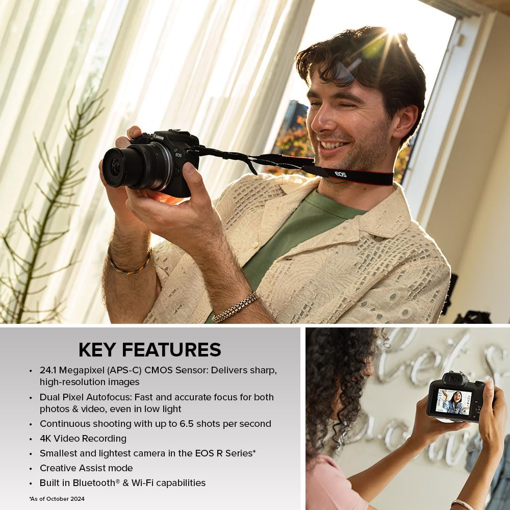 Canon EOS R100 Mirrorless Camera RF-S18-45mm F4.5-6.3 is STM Lens Kit, 24.1 Megapixel CMOS (APS-C) Sensor, 4K Video
