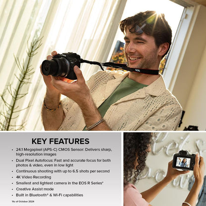 Canon EOS R100 Mirrorless Camera RF-S18-45mm F4.5-6.3 is STM Lens Kit, 24.1 Megapixel CMOS (APS-C) Sensor, 4K Video