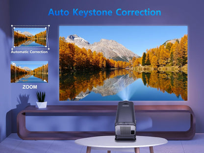 HY320 Portable Auto Keystone Projector, Natvie 1080P Smart Projector FHD 4K Supported 10000 Lumens with WiFi 6, BT 5.0, 180 Degree Rotation, Built-in Android 11.0- Black