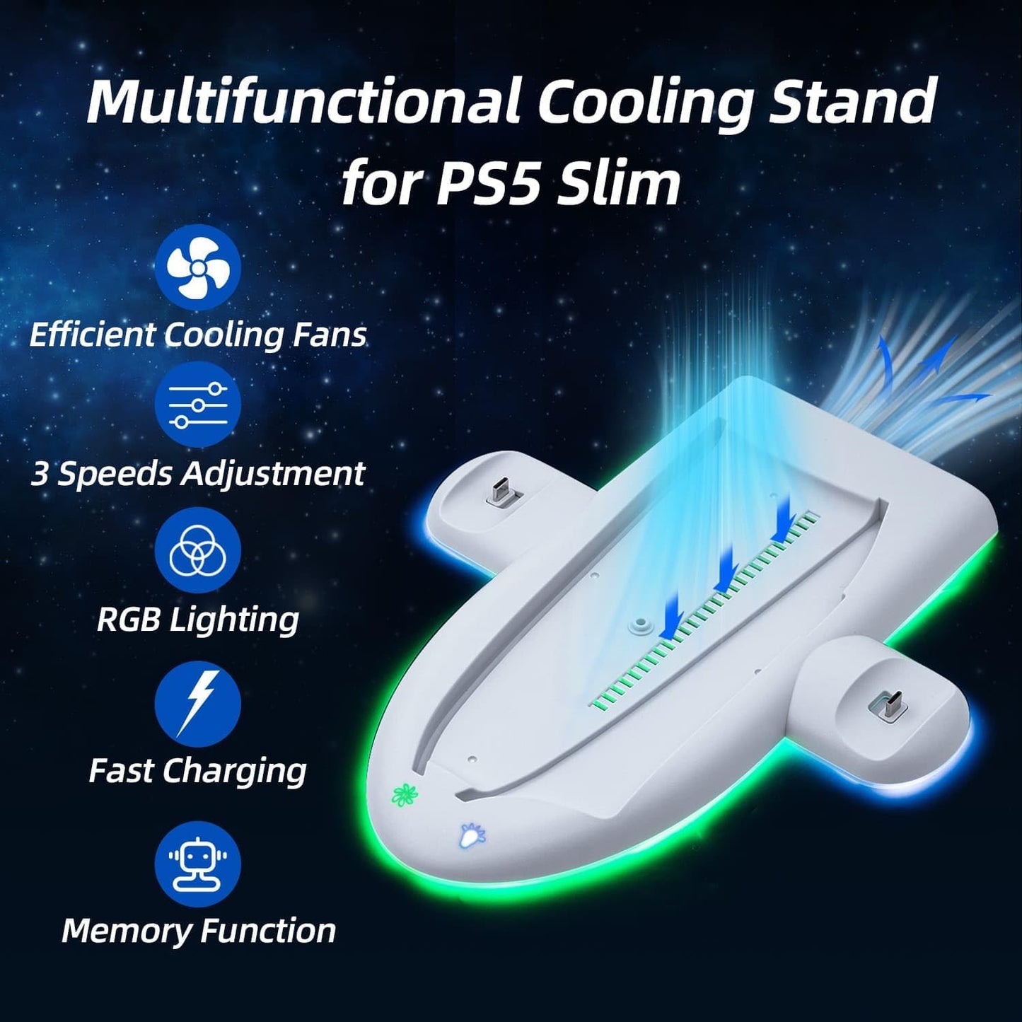 DOBE TP5-3528 Cooling Charging Dock Station With RGB Color Atmosphere Light Circle for PS5 Slim Console