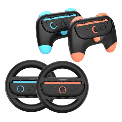 DOBE Game Accessories Bundle - 4 in 1 Controller Grips & Steering Wheels - Black