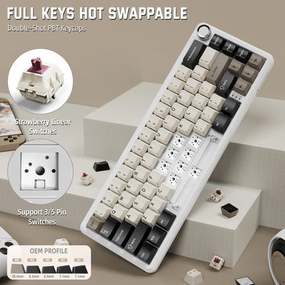 Attack Shark X66 Mechanical Keyboard – 66 Keys, Tri-Mode Wireless, Strawberry Switches, RGB, Gasket Mount, Hot-Swappable, PBT Keycaps - White Cheese