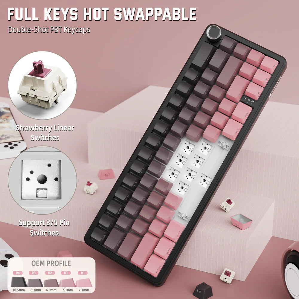 ATTACK SHARK X66 60% Wireless Gasket Mechanical Keyboard With Volume Knob, Tri-Mode BT/2.4G/USB-C, Hot-Swappable Strawberry Switches, RGB PBT Keycaps - Blackberry