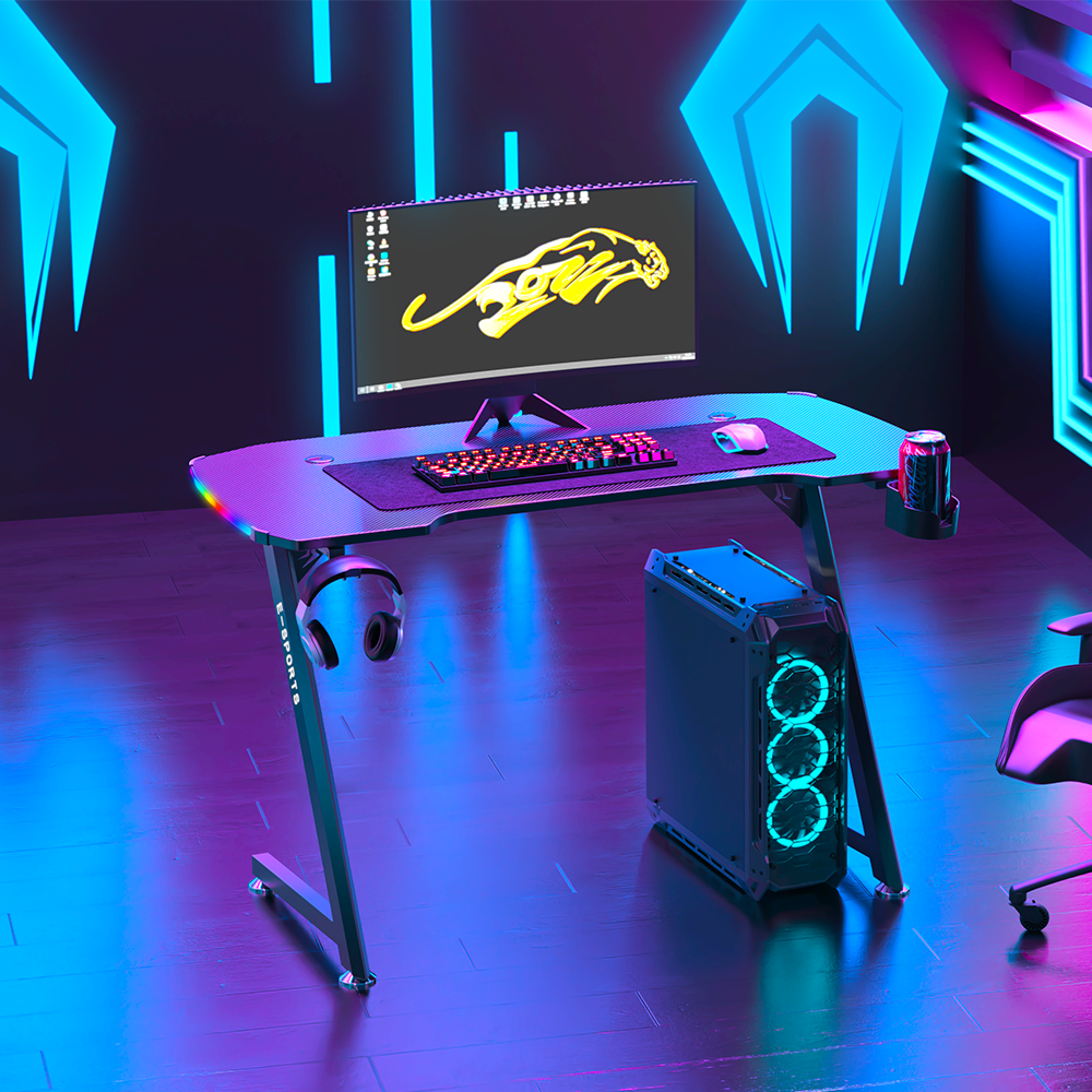 KZ 140CM RGB Gaming Desk With Cup Holder and Headset Holder - Black
