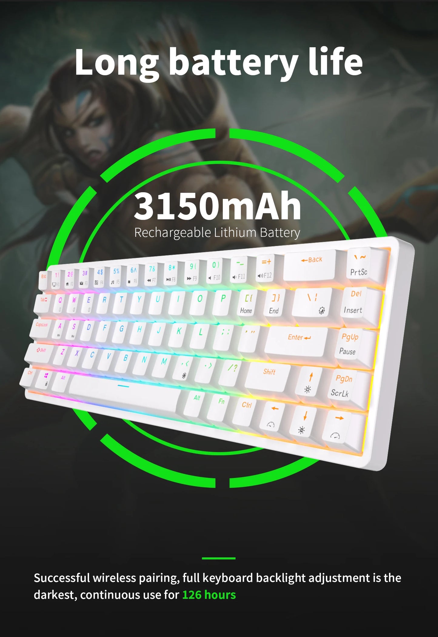 RK ROYAL KLUDGE RK68 Wireless 65% Triple Mode Wireless Bluetooth 5.1 / 2.4G / Wired Hot Swappable Mechanical Keyboard 68 Key RGB - White